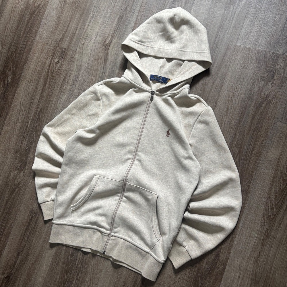 Y2K Polo Ralph Lauren Mens Small Beige Cream Full Zip Hoodie Pony  Sweatshirt